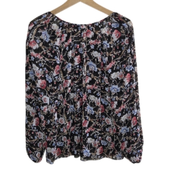 WHBM | Floral Long Sleeve Popover Blouse with Crochet Ladder Detail Size 6 - Picture 7 of 8